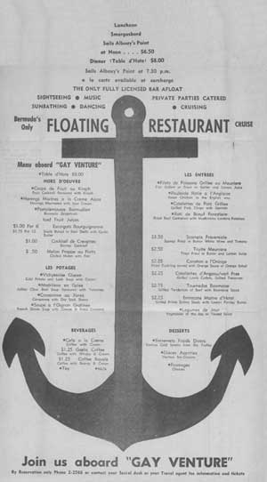 Ad & Menu for The Gay Venture